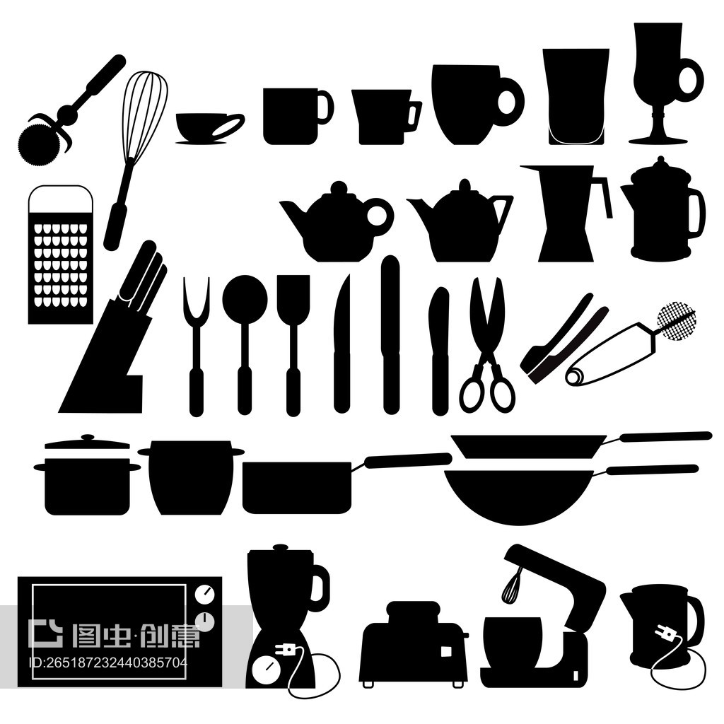 厨具剪影Kitchen utensils silhouettes